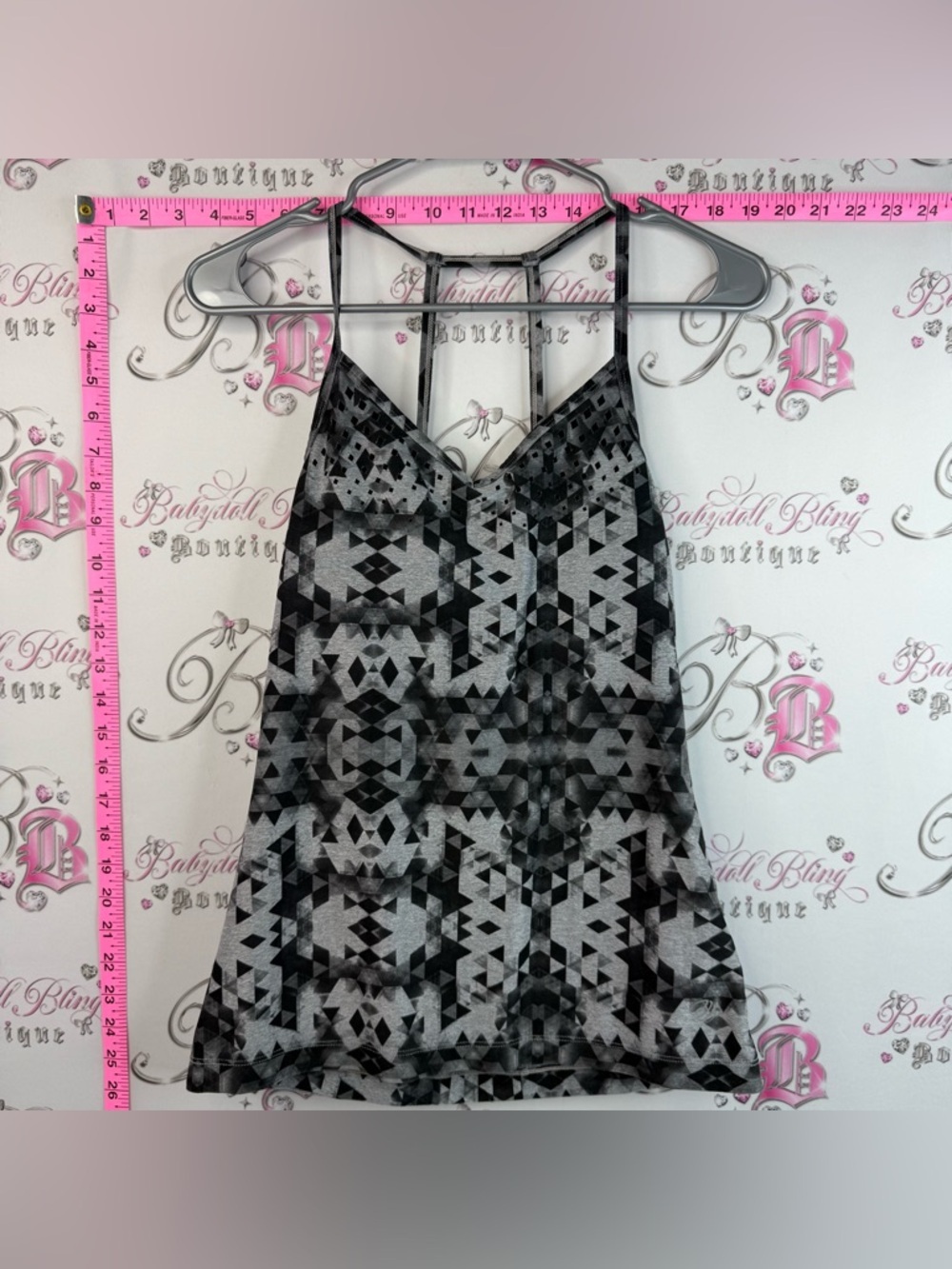 MPG Black & Gray Activewear Tank - Geometric Waistband Detail Noodle Straps
